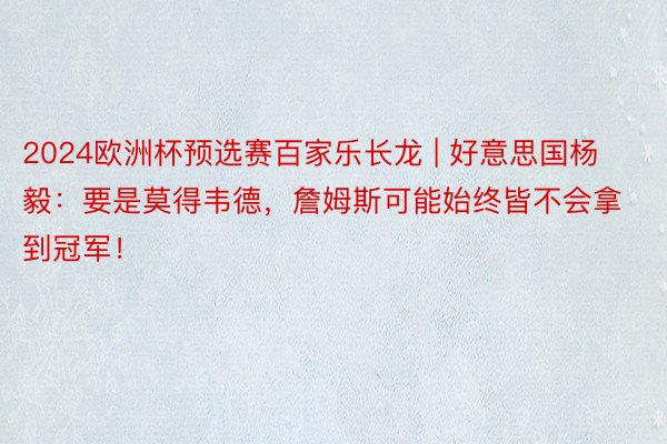 2024欧洲杯预选赛百家乐长龙 | 好意思国杨毅：要是莫得韦德，詹姆斯可能始终皆不会拿到冠军！