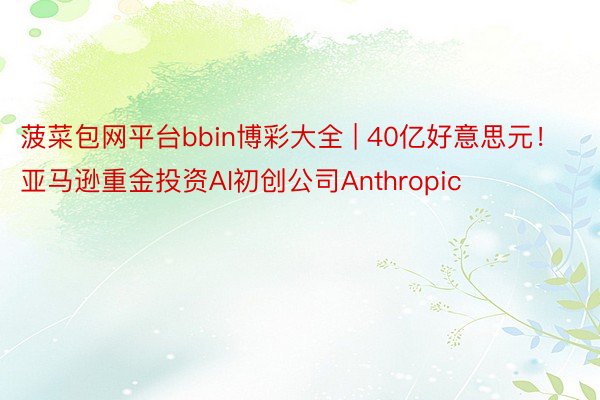 菠菜包网平台bbin博彩大全 | 40亿好意思元！亚马逊重金投资AI初创公司Anthropic