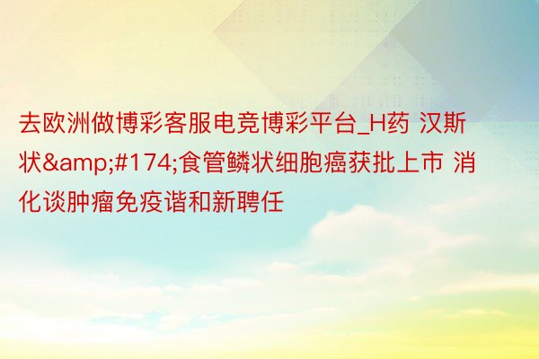 去欧洲做博彩客服电竞博彩平台_H药 汉斯状&#174;食管鳞状细胞癌获批上市 消化谈肿瘤免疫